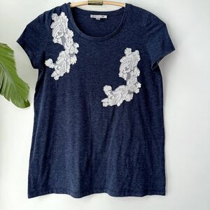 Lace Floral appliqué Blue T-shirt - Size S